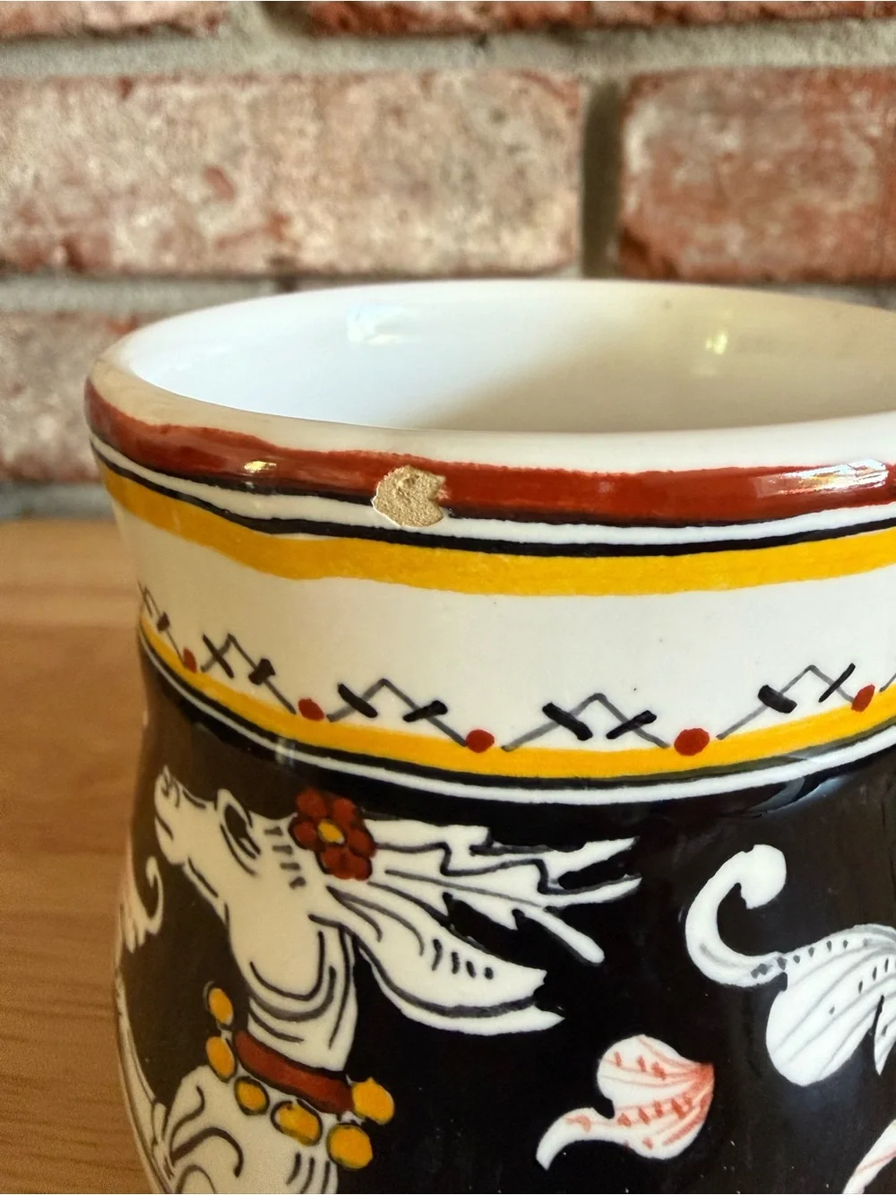 Sienna Italy Hand-Painted Ceramic Mug. Featuring white deer small chip